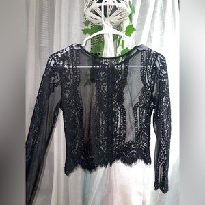 Black long sleeve see-through shirt